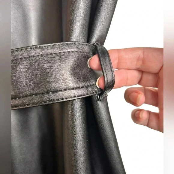 H&M Faux Leather Mini Dress, Short  Sleeves, Belted, SM, Goth Grunge Sexy - Picture 10 of 12